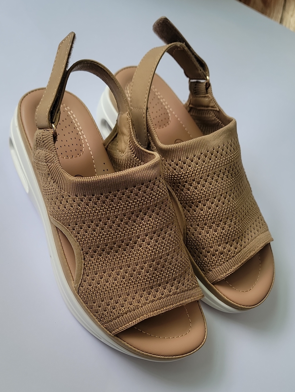 MySoft Beige Wedge Sandals Like New!